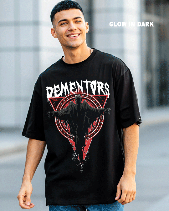Men's Black Dementors Graphic Printed Oversized T-shirt