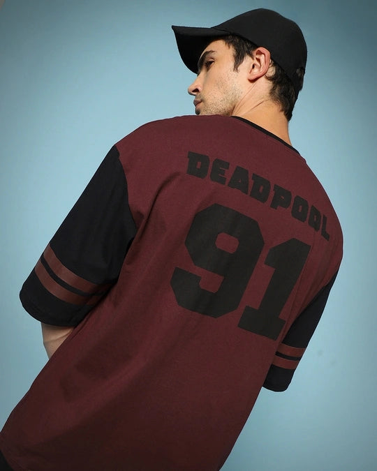 Men's Maroon Dead Pool Jersey Graphic Printed Oversized T-shirt