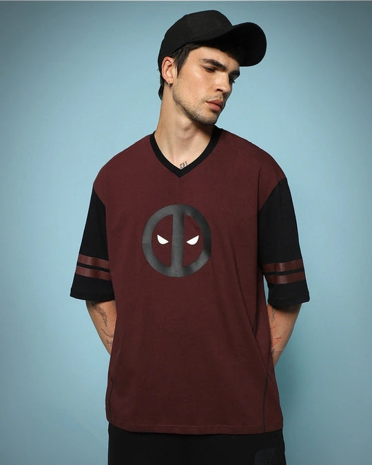 Men's Maroon Dead Pool Jersey Graphic Printed Oversized T-shirt