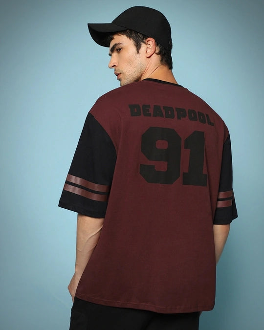 Men's Maroon Dead Pool Jersey Graphic Printed Oversized T-shirt