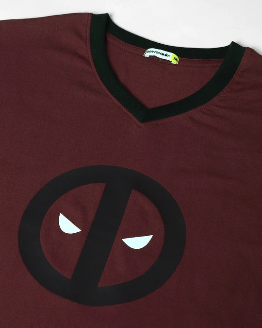Men's Maroon Dead Pool Jersey Graphic Printed Oversized T-shirt