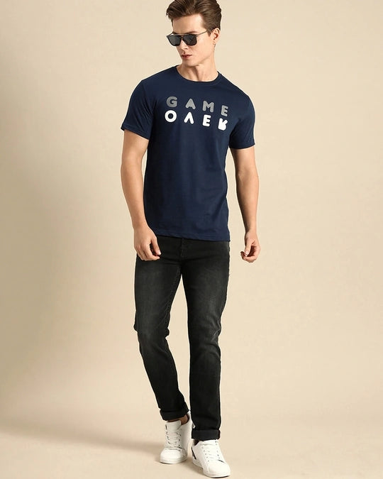 Men's Blue Game Over Minimal Typography T-shirt