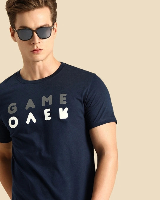 Men's Blue Game Over Minimal Typography T-shirt