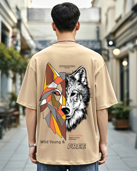 Men's Brown Beast Within Graphic Printed Oversized