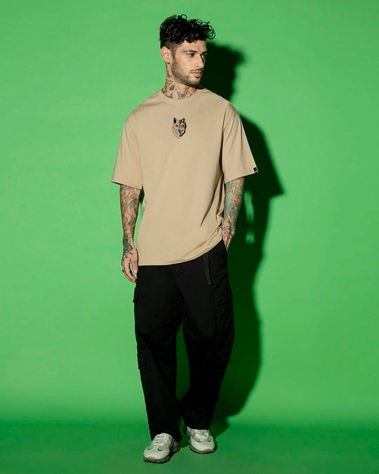 Men's Brown Beast Within Graphic Printed Oversized