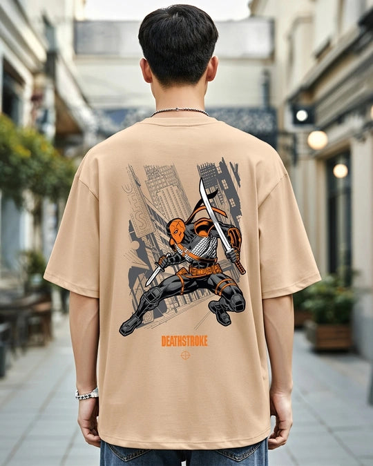 Men's Brown Deathstroke Graphic Printed Oversized T-shirt