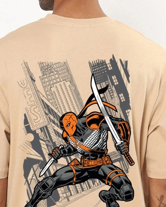 Men's Brown Deathstroke Graphic Printed Oversized T-shirt