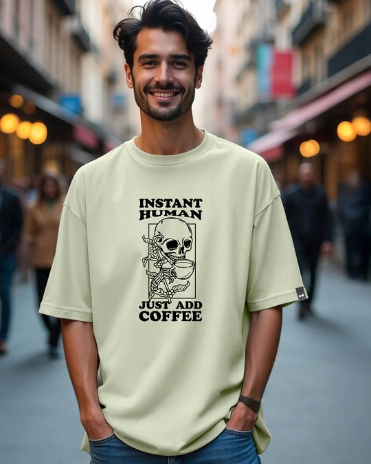 Men's Fog Green Instant Human Graphic Printed Oversized T-shirt