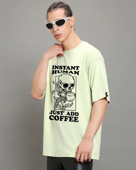 Men's Fog Green Instant Human Graphic Printed Oversized T-shirt