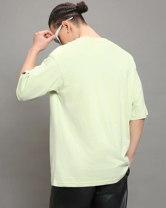 Men's Fog Green Instant Human Graphic Printed Oversized T-shirt