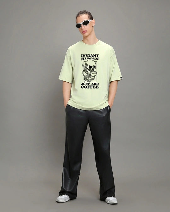 Men's Fog Green Instant Human Graphic Printed Oversized T-shirt