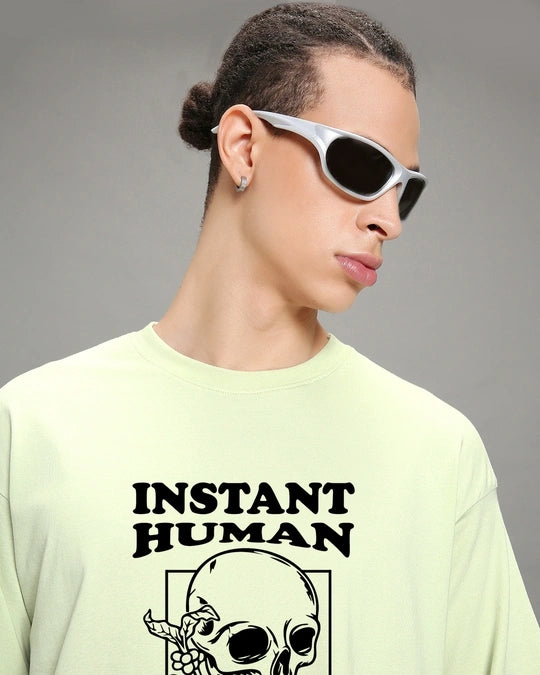 Men's Fog Green Instant Human Graphic Printed Oversized T-shirt