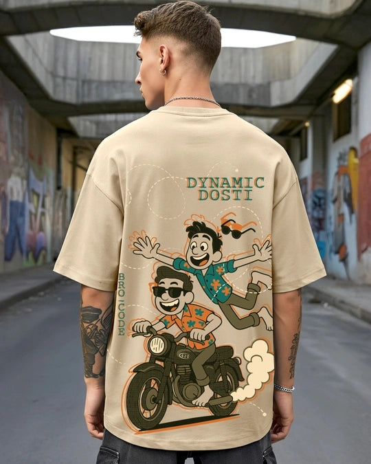 Men's Ginger Root Brown Dynamic Dosti Graphic Printed Oversized T-shirt