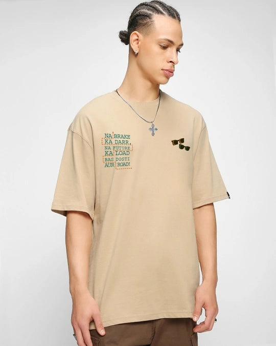 Men's Ginger Root Brown Dynamic Dosti Graphic Printed Oversized T-shirt