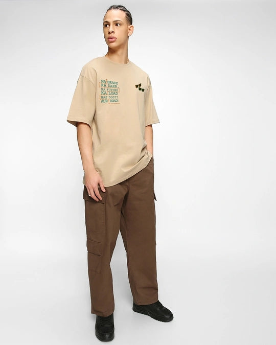 Men's Ginger Root Brown Dynamic Dosti Graphic Printed Oversized T-shirt