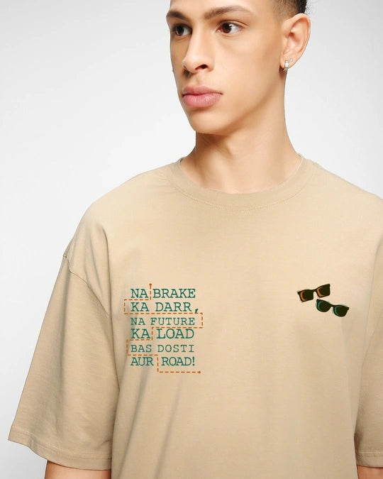 Men's Ginger Root Brown Dynamic Dosti Graphic Printed Oversized T-shirt