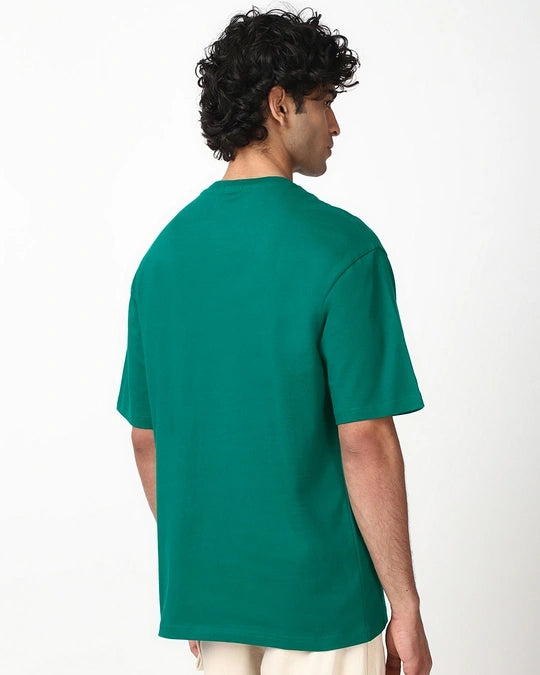 Men's Green Humans Aren't Real Graphic Printed Oversized T-shirt