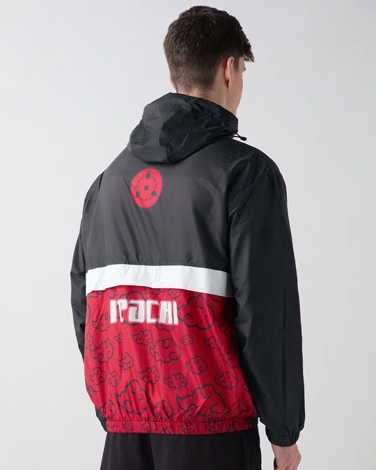 Men's Jet Black Itachi Graphic Printed Oversized Windcheater Jacket