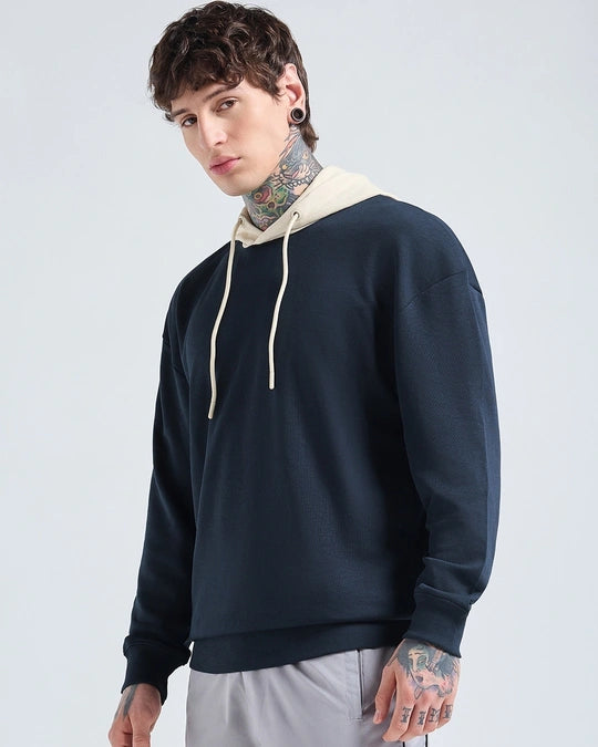 Men's Navy Blue & Beige Oversized Hoodies