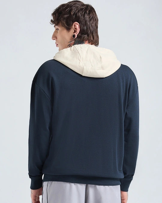 Men's Navy Blue & Beige Oversized Hoodies