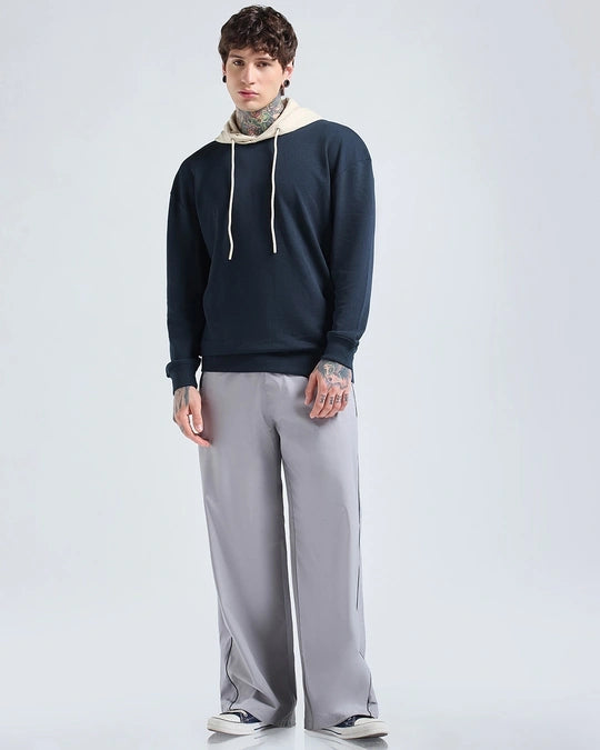 Men's Navy Blue & Beige Oversized Hoodies