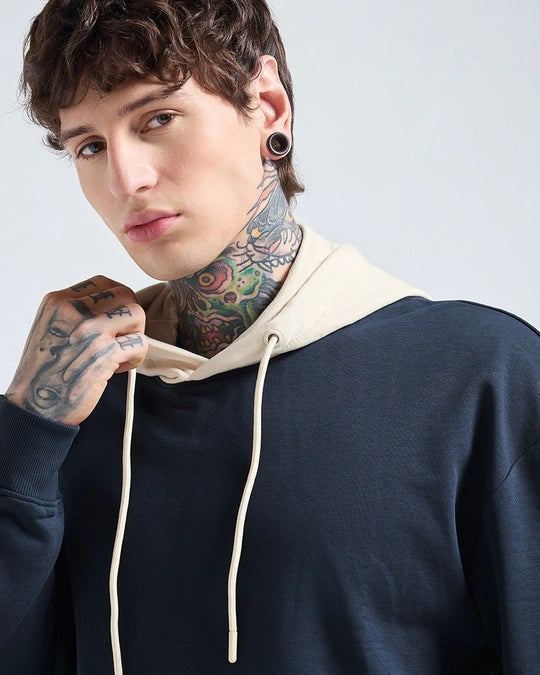 Men's Navy Blue & Beige Oversized Hoodies