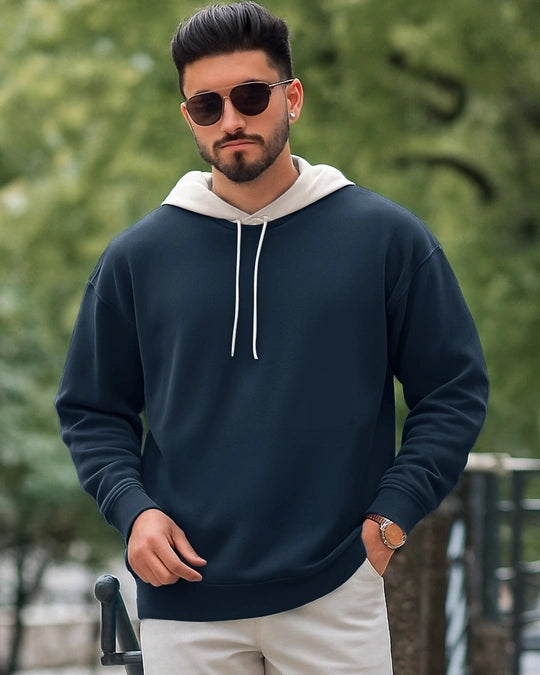 Men's Navy Blue & Beige Oversized Hoodies