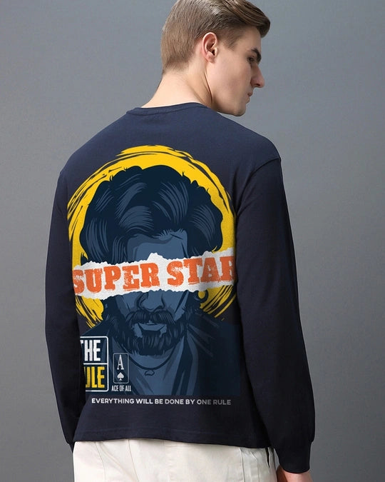 Men's Navy Blue 'Icon star' The Rule Graphic Printed Oversized T-shirt
