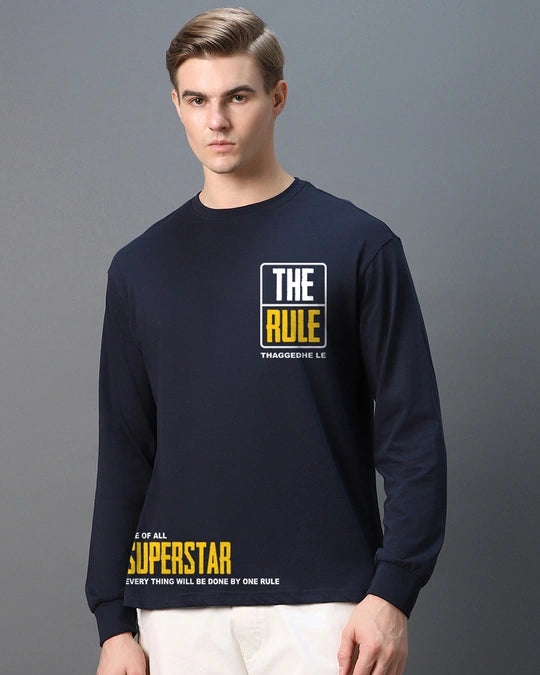 Men's Navy Blue 'Icon star' The Rule Graphic Printed Oversized T-shirt